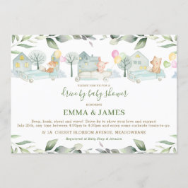 Niedliche Tiere Autos Grünantrieb mit Babydusche Einladung