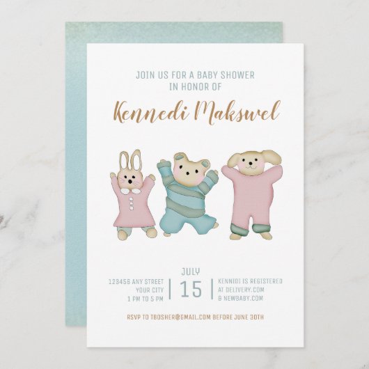 Niedliche Tiere | Babydusche Einladung (Vorne/Hinten)