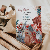 Niedliche Tiere Babydusche Einladung Rot und Blau