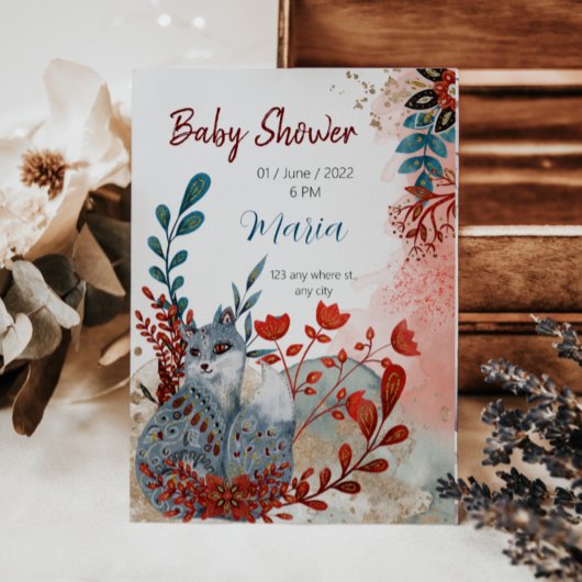 Niedliche Tiere Babydusche Einladung Rot und Blau