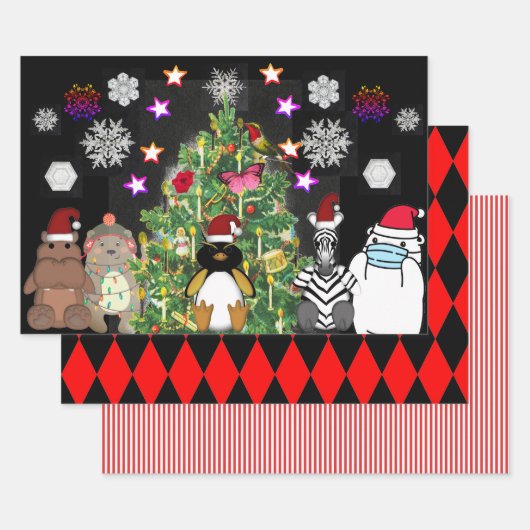 NIEDLICHE TIERE CHRISTMAS TREE CHRISTMAS WRAPPING GESCHENKPAPIER SET (Set)