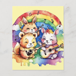 Niedliche Tiere, die im Regenbogen Musik spielen