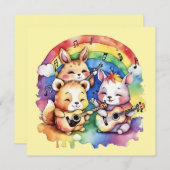 Niedliche Tiere, die im Regenbogen Musik spielen Dankeskarte (Vorne/Hinten)