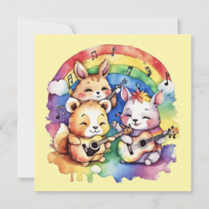 Niedliche Tiere, die im Regenbogen Musik spielen Dankeskarte