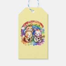 Niedliche Tiere, die im Regenbogen Musik spielen