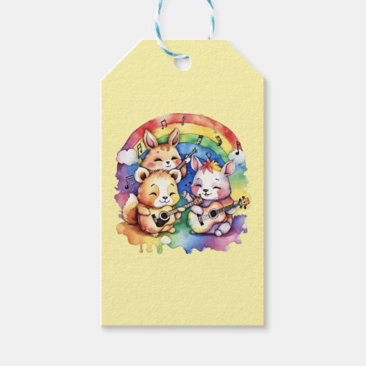 Niedliche Tiere, die im Regenbogen Musik spielen Geschenkanhänger (Vorderseite)