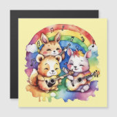 Niedliche Tiere, die im Regenbogen Musik spielen Magnetkarte (Vorne/Hinten)