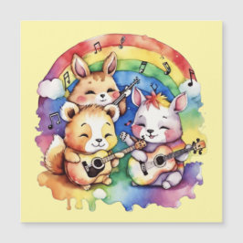 Niedliche Tiere, die im Regenbogen Musik spielen Magnetkarte