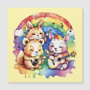 Niedliche Tiere, die im Regenbogen Musik spielen Magnetkarte