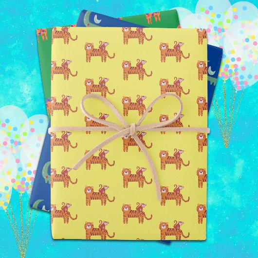 Niedliche Tiere Drei Designs Kinder Geschenkpapier Set