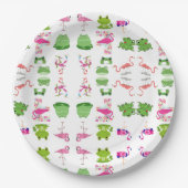 Niedliche Tiere Frösche und Flamingos Pappteller (Vorderseite)