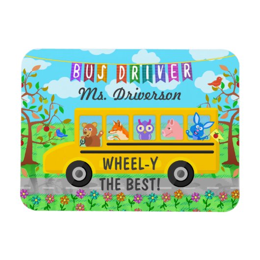 Niedliche Tiere für Schulbusfahrer | Personalisier Magnet (Horizontal)