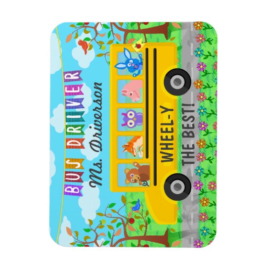 Niedliche Tiere für Schulbusfahrer | Personalisier Magnet (Vertikal)