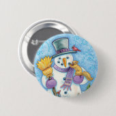 Niedliche Tiere Gebäude ein Schneemann zu Weihnach Button (Vorne & Hinten)