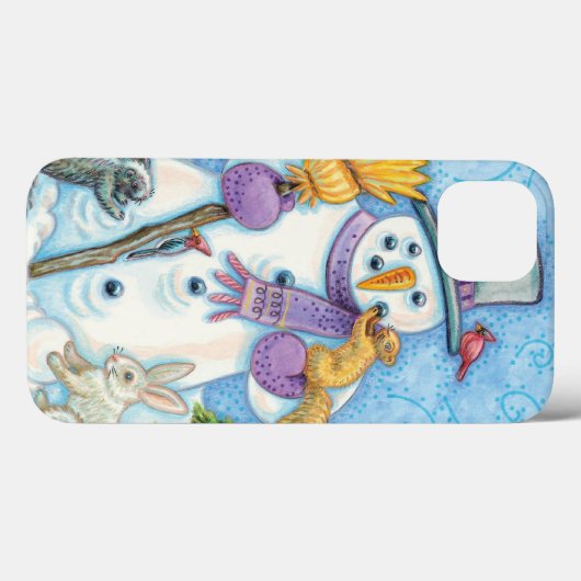 Niedliche Tiere Gebäude ein Schneemann zu Weihnach Case-Mate iPhone Hülle (Rückseite (Horizontal))