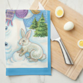 Niedliche Tiere Gebäude ein Schneemann zu Weihnach Geschirrtuch (Viertel Falte)