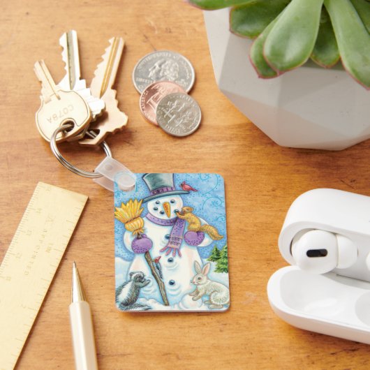 Niedliche Tiere Gebäude ein Schneemann zu Weihnach Schlüsselanhänger (Schreibtisch)