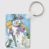 Niedliche Tiere Gebäude ein Schneemann zu Weihnach Schlüsselanhänger (Rückseite)