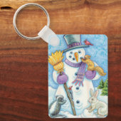 Niedliche Tiere Gebäude ein Schneemann zu Weihnach Schlüsselanhänger (Vorderseite)