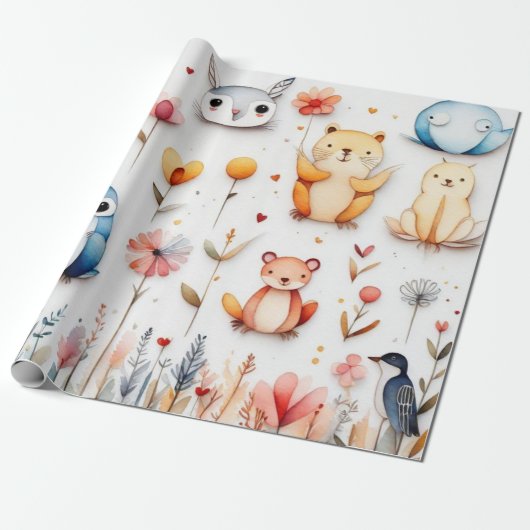 Niedliche Tiere Geschenkpapier (Ungerollt)