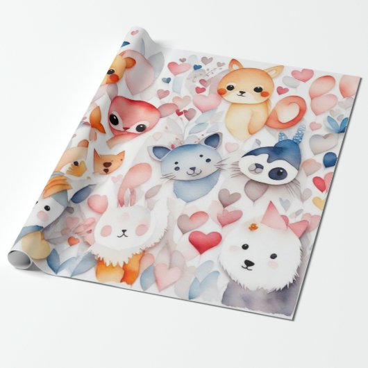 Niedliche Tiere Geschenkpapier (Ungerollt)