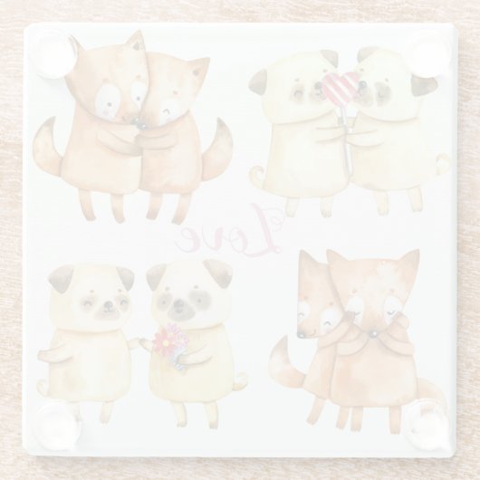 Niedliche Tiere Glasuntersetzer (Rückseite)