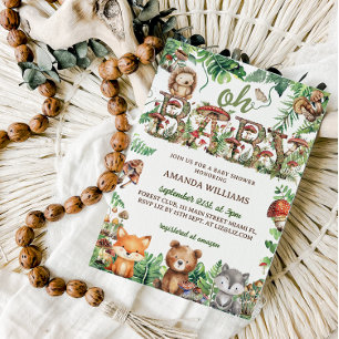 Niedliche Tiere Grünpflanzen Oh Babydusche Einladung