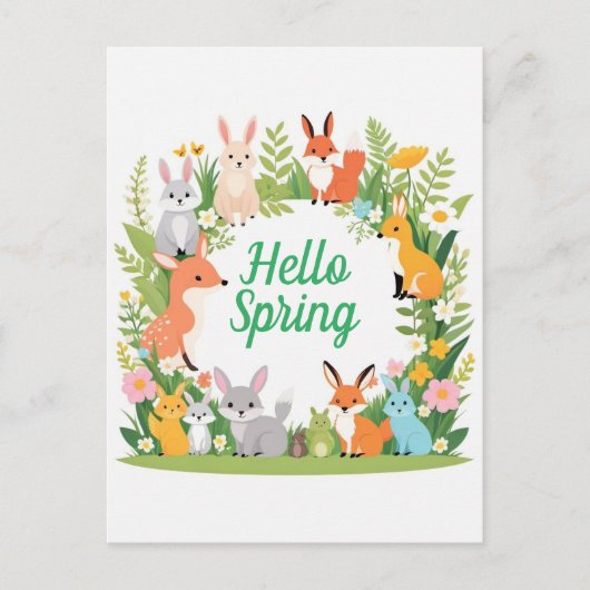 Niedliche Tiere, Hallo Frühling, Postüberqueren Postkarte (Vorderseite)