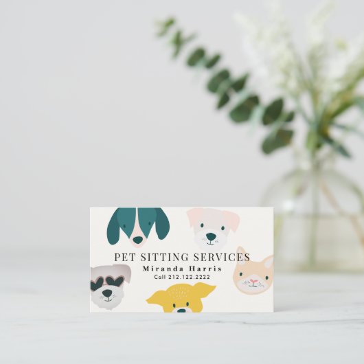 Niedliche Tiere Haustiere Sitter Dog Walker Visitenkarte (Stehend Vorderseite)