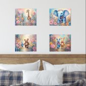Niedliche Tiere im Blumengarten Pastell Bilderwand Sets (Schlafzimmer)