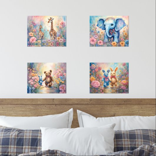 Niedliche Tiere im Blumengarten Pastell Bilderwand Sets (Schlafzimmer)