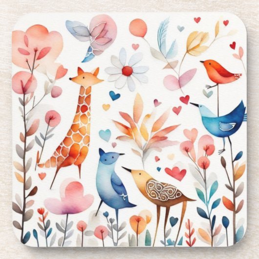 Niedliche Tiere im Garten Getränkeuntersetzer (Vorderseite)