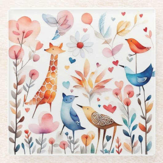 Niedliche Tiere im Garten Glasuntersetzer (Vorderseite)