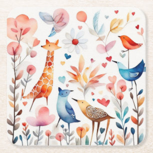 Niedliche Tiere im Garten Rechteckiger Pappuntersetzer