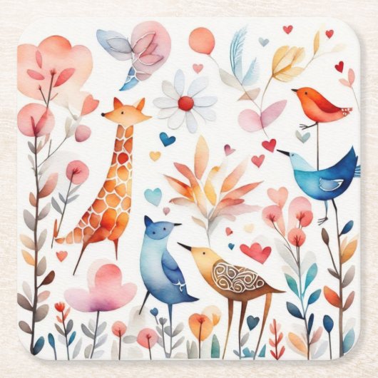 Niedliche Tiere im Garten Rechteckiger Pappuntersetzer (Vorderseite)