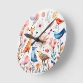 Niedliche Tiere im Garten Runde Wanduhr (Winkel)