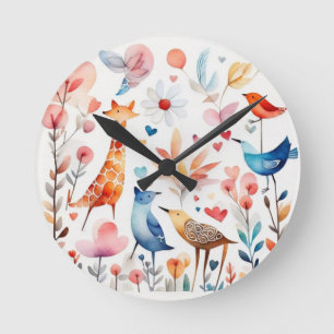 Niedliche Tiere im Garten Runde Wanduhr