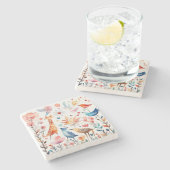 Niedliche Tiere im Garten Steinuntersetzer (Seitenansicht)