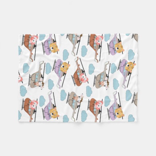 Niedliche Tiere im Hubschraubermuster Fleecedecke (Vorderseite (Horizontal))