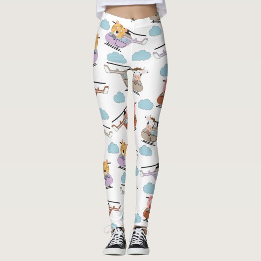 Niedliche Tiere im Hubschraubermuster Leggings (Vorderseite)