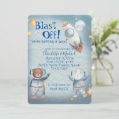 Niedliche Tiere im Outer Space Babythema Einladung (Stehend Vorderseite)