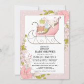 Niedliche Tiere im Winter Sleigh Drive-By Baby Sho Einladung (Vorderseite)