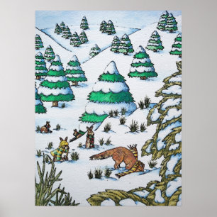 niedliche Tiere in der Schneemobildwelt Poster