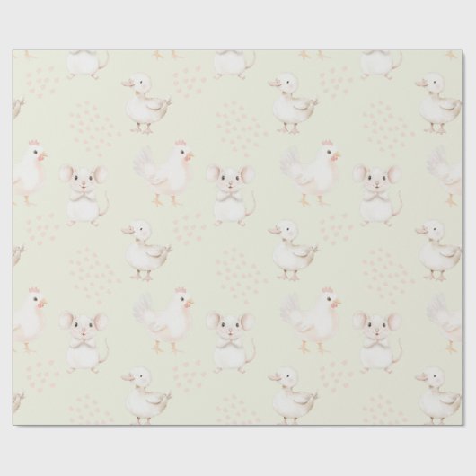 Niedliche Tiere in hellgrün Geschenkpapier (Flach)