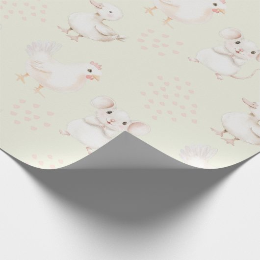 Niedliche Tiere in hellgrün Geschenkpapier (Ecke)