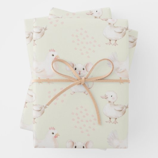 Niedliche Tiere in hellgrün Geschenkpapier Set (Beispiel)