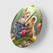 Niedliche Tiere in Liebe Runde Wanduhr (Winkel)