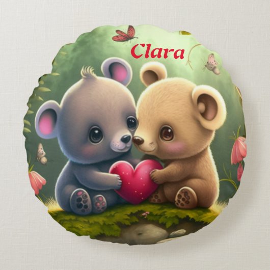 Niedliche Tiere in Liebe Rundes Kissen (Vorderseite)