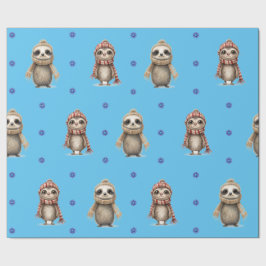 Niedliche Tiere in Scarves Weihnachten auf Blue Geschenkpapier