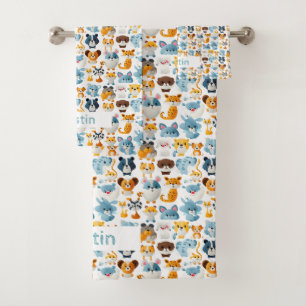 Niedliche Tiere Individuelle Name Kinder Badhandtuch Set